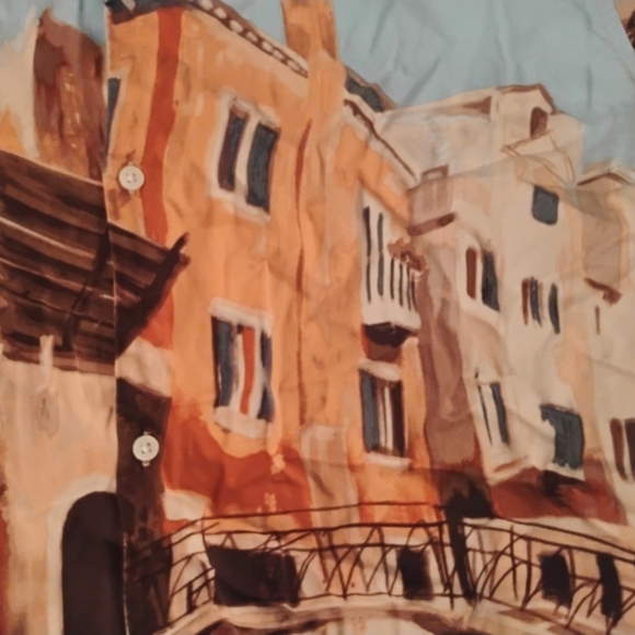 H&M Men's Blue and Brown Graphic Button Down Shirt - Picture 2 of 4